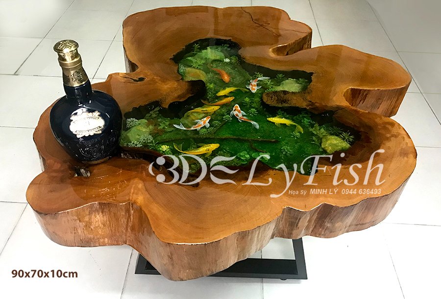Bàn Tranh Cá 3D Gỗ Bằng Lăng - Ảnh 1