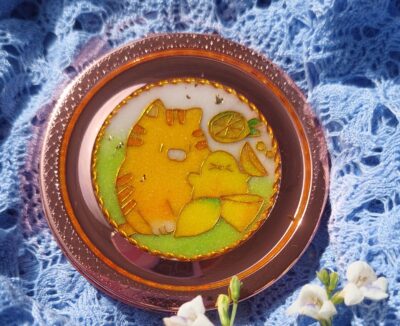 Gương Tròn Tranh Cảnh Thái Lam Mèo Gà Và Chanh